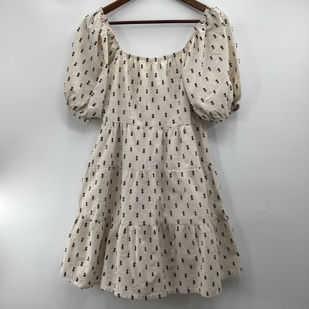 Sim & Sam Beige Puff Sleeve Tiered Mini Dress